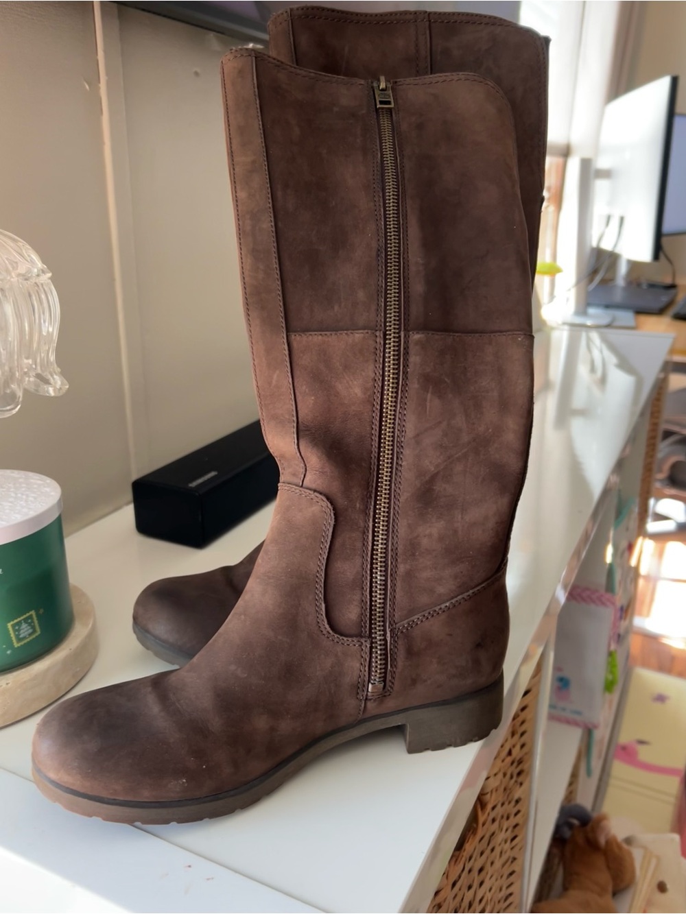 Timberland Dark Brown Suede Over-the-Knee Zip Boots
